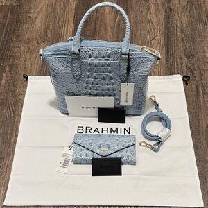 Brahmin Duxbury Croc-Embossed Satchel and Wallet in Heavenly Blue Melbourne